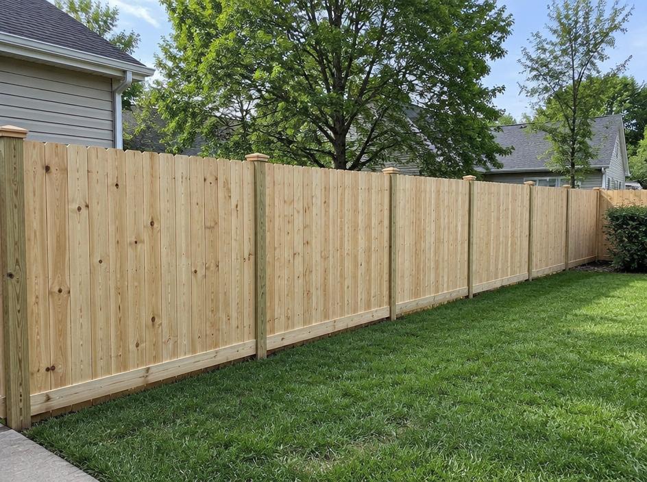Brand new wood privacy fence in the same yard